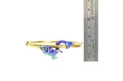 14K Yellow Gold 1930's Diamond Blue Enamel Fish Bangle Bracelet