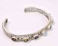 Multi-Gem Cuff Bracelet In Sterling Silver