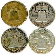 4 Different Silver Franklin Half Dollars 1952-1963-D