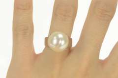 14K White Gold 14.5mm Pearl Retro Classic Cocktail Vintage Ring