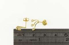14K Yellow Gold Fanned CZ Curved Bar Vintage Stud Earrings
