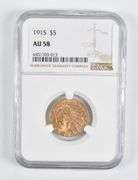 AU58 1915 $5 Indian Head Gold Half Eagle NGC