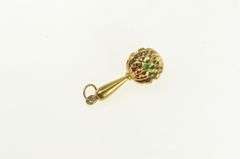 14K Yellow Gold 3D Maraca Sim. Coral Sim. Emerald Charm/Pendant