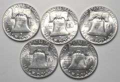 Lot Of 5 BU Franklin Half Dollars