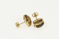 14K Yellow Gold 1960's Oval Tiger's Eye Ornate Stud Earrings