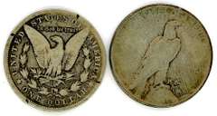 Two Different Types of US Silver Dollar: 1901-S Morgan & 1922 Peace