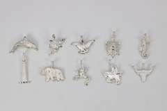 .925 Sterling Silver Frosted Finish Charm Set Lot of 10 Charms/Pendants