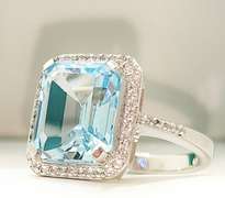 Absolutely Stunning 7.00 Carat Rectangular Blue Topaz & White Topaz Sterling Sliver Ring
