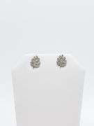 Naturalistic Diamond Studded 18k White Gold Leaf Earrings