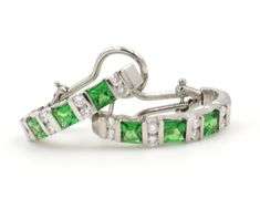 Fantastic White Gold Tsavorite Garnet and Diamond Hook earrings