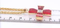 Handsome Yellow Gold Synthetic Ruby and Diamond Cross Pendant on Chain Necklace