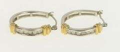 14K White Gold Two Tone Classic Diamond Vintage Hoop Earrings