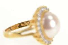 Sterling Silver Retro Pearl CZ Halo Cocktail Statement Ring