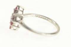 14K White Gold 1950's Diamond Ruby Halo Squared Cluster Ring