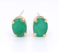 Gorgeous Yellow Gold Oval Emerald Stud Earrings