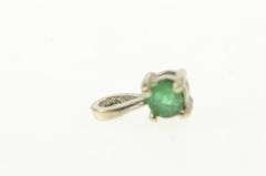 14K White Gold Natural Emerald Classic Round Vintage Pendant