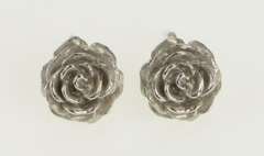 14K White Gold 3D Rose Flower Romantic Vintage Stud Earrings