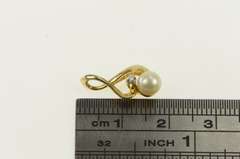 14K Yellow Gold Pearl Diamond Accent Vintage Classic Pendant