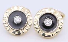 Bvlgari 14kt Yellow Gold Black Onyx and CZ Round Cufflinks