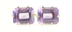 14K Yellow Gold Emerald Cut Amethyst Retro Classic Stud Earrings