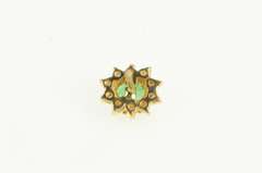 14K Yellow Gold Natural Emerald Diamond Halo Single Stud Earrings