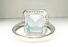 Absolutely Stunning 7.00 Carat Rectangular Blue Topaz & White Topaz Sterling Sliver Ring