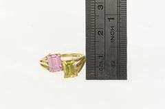 14K Yellow Gold Emerald Cut Pink & Yellow CZ Bypass Ring
