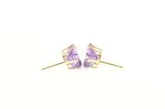 14K Yellow Gold Emerald Cut Amethyst Retro Classic Stud Earrings