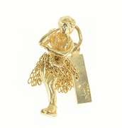 14K Yellow Gold 3D Articulated Hula Chain Skirt Hawaii Charm/Pendant