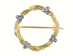 14K Yellow Gold Retro Sapphire Cluster Accent Twist Circle Pin/Brooch