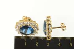 14K Yellow Gold Oval London Blue Topaz Halo Statement Stud Earrings