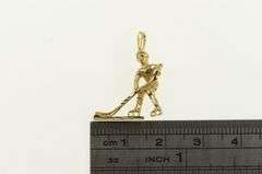 14K Yellow Gold 3D Ice Hockey Player Sport Charm/Pendant