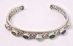 Multi-Gem Cuff Bracelet In Sterling Silver