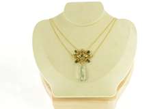 18K Yellow Gold 1940's Ornate Prasiolite Quartz Drop Necklace