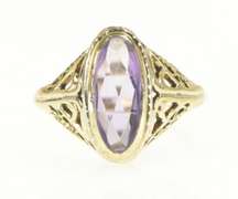 10K Yellow Gold Art Nouveau Ornate Filigree Amethyst Cocktail Ring