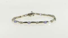 14K White Gold Tanzanite Diamond Accent Bar Link Tennis Bracelet