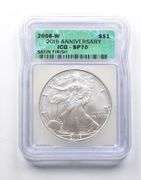 SP70 2006-W American Silver Eagle 20th Anniversary Satin Finish ICG