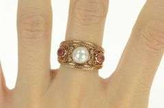 14K Rose Gold Pearl Pink Sapphire Diamond Etruscan Revival Ring