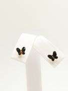 2 Earring Sets 18k Yellow Gold- Diamond Heart with Arrow and Dark Blue Tanzanite Butterflies