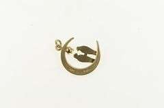 14K Yellow Gold Crescent Moon Love Bird Opal Ornate Pendant