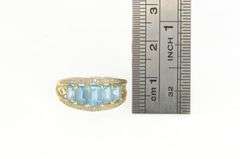 14K Yellow Gold Emerald Cut Blue Topaz Diamond Accent Ring