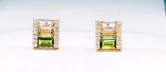 Fair 18kt Yellow Gold Diamond and Multi Gemstone Stud Earrings