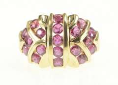 14K Yellow Gold Geometric Ruby Encrusted Domed Statement Ring