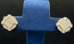 14K YELLOW GOLD CLUSTER DIAMOND STUD EARRINGS