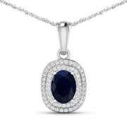 Solid 14 Kt White Gold Kashmir Midnight Blue Sapphire Diamond Pendant