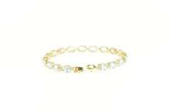 14K Yellow Gold Oval Blue Topaz Classic Vintage Tennis Bracelet