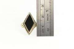 10K Yellow Gold Art Deco Black Onyx Filigree Elaborate Ring