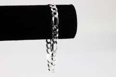 Men's 8mm Solid .925 Sterling Silver Flat Figaro Chain Link Italy Bracelet 8" inch