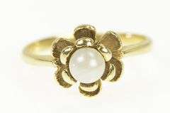 14K Yellow Gold Pearl Ornate Flower Blossom Retro Vintage Ring