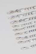 Sterling Silver - Italy Stamped - Super Flat Diamond-Cut Figaro Lot - 9 Chains - 5.4mm to 7.9mm Wide - 26 to 30 Inch